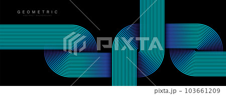 Abstract blue glowing circle lines on black background. Shiny blue rounded lines. Retro style. Geometric stripe line art design. Modern futuristic concept. Vector illustration 103661209