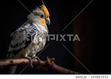 Cockatiel parrot on a branch on nature background. Birds. Wildlife Animals. Illustration, generative AI. 103661635