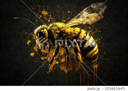 Image of black yellow wasp. Insect. Illustration, generative AI. 103661643