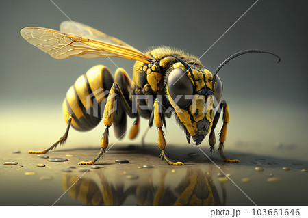 Image of black yellow wasp. Insect. Illustration, generative AI. 103661646