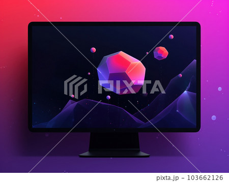A computer screen with a pink and purple background. Generative AI image. 103662126