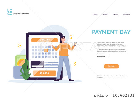 Payment calendar with coin. Illustration of happy women after get money for payday concept 103662331