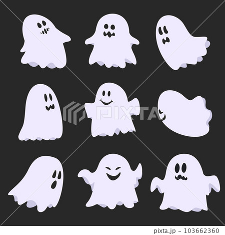 Cartoon Halloween Ghost, Ghosted Spooky Spirit...のイラスト素材 [103662360 ...