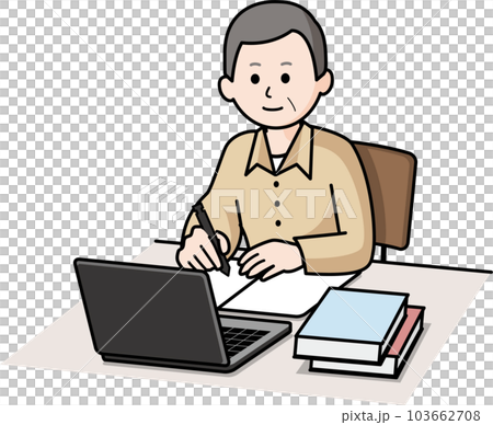 パソコンで作業をするシニアの男性 パソコンで作業をするシニアの男性 103662708