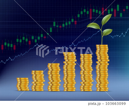 Stack of dollar coins with a growing plant on top 103663099