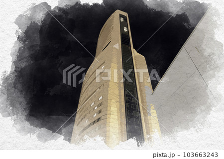 水彩画風 浜松市街地 浜松アクトタワー 静岡県浜松市 水彩画風 浜松市街地 浜松アクトタワー 静岡県浜松市 103663243