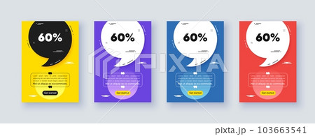 Poster frame with quote, comma. 60 percent off sale tag. Discount offer price sign. Special offer symbol. Quotation offer bubble. Discount message. Vector 103663541