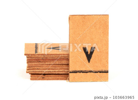Stack of letters from a very old letterbox used to teach children - Letter v 103663965
