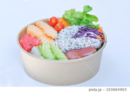 fruit and vegetable salad or cantaloupe, dragon fruit and lettuce salad 103664903