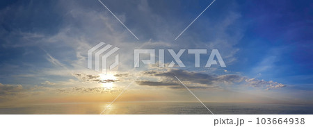 Sky, sun and cloud panoramic background. Sunset horizon landscape 103664938