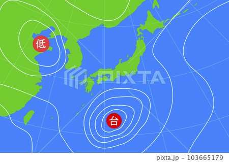 台風の天気図。気圧配置図。 103665179