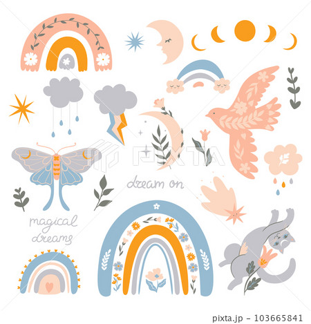 Set of boho elements isolated on white background. Vector graphics. Set of boho elements isolated on white background. Vector graphics. 103665841