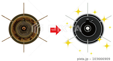 汚れたガスコンロの掃除前と掃除後のイラスト素材　ベクター 103666909