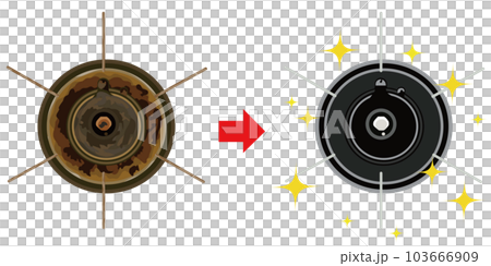 汚れたガスコンロの掃除前と掃除後のイラスト素材　ベクター 103666909