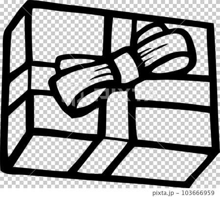 black graphic drawing gift box with bow no background, isolated element 103666959