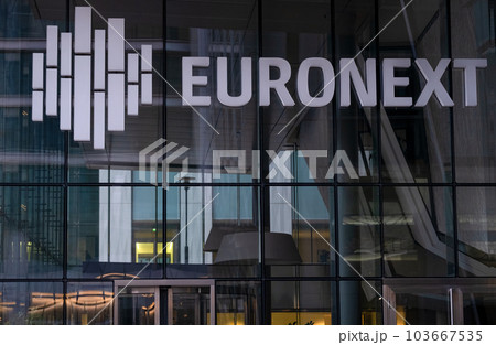 Paris, France May 16, 2023. Exterior shot of Euronext France headquarters in the La Defense area of Paris. Euronext is a Pan-European stock exchange with main offices in Amsterdam. Site of recent 103667535