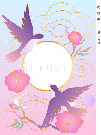 Oriental birds and flowers illustration. Chinese and japanese traditional background. 103668226