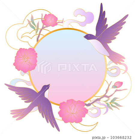 Oriental birds and flowers illustration. Chinese and japanese traditional background. 103668232