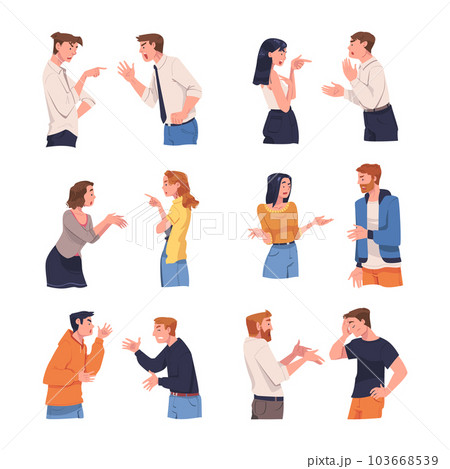 Angry Man and Woman Arguing Having Conflict with Each Other Vector Set 103668539