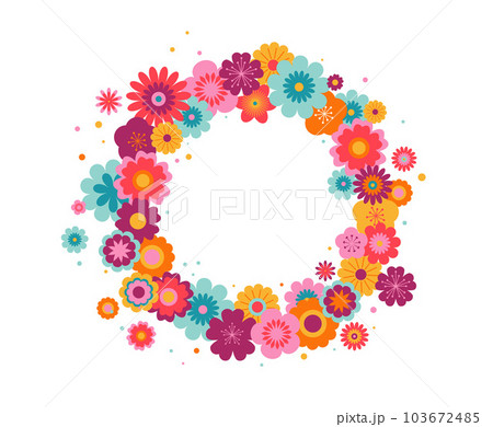 Floral wreath, birthday, anniversary, spring and summer sale design with many colorful flowers Floral wreath, birthday, anniversary, spring and summer sale design with many colorful flowers 103672485
