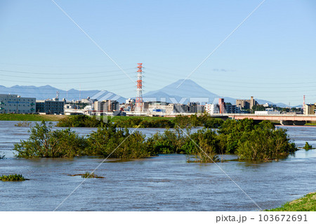 令和元年東日本台風・濁流の荒川と笹目橋 103672691