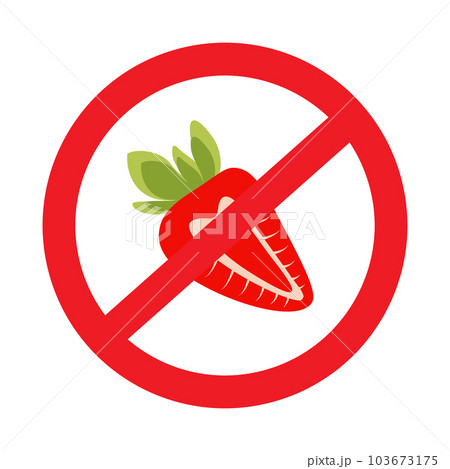 Abstract image of a red strawberry in trendy shades under a prohibition sign. Pointer. Vector. EPS Abstract image of a red strawberry in trendy shades under a prohibition sign. Pointer. Vector. EPS 103673175