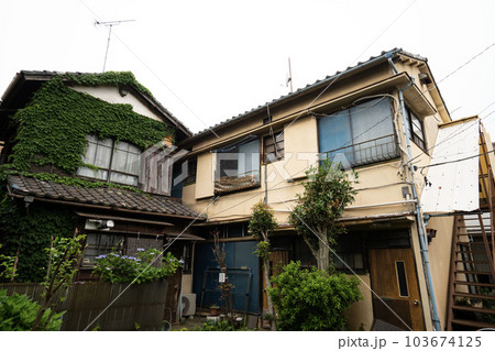 日本の古い住宅/庭付き二階建一軒家/蔦の絡まった古い家/鬱蒼とした昭和建築/アパート付き/一戸建て/ 103674125