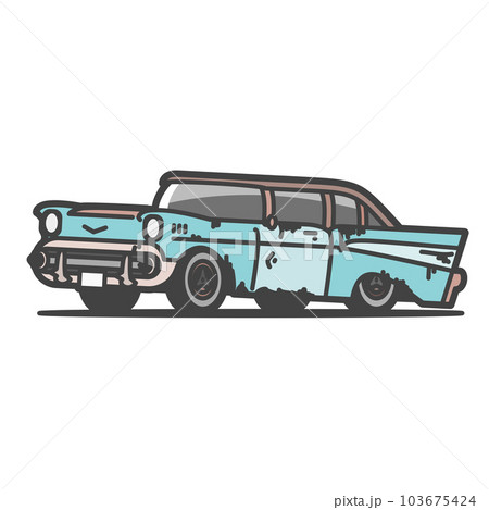 長年愛され、錆びた古いアメ車・クラシックカーのイラスト 103675424