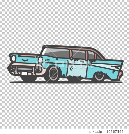 長年愛され、錆びた古いアメ車・クラシックカーのイラスト 103675424