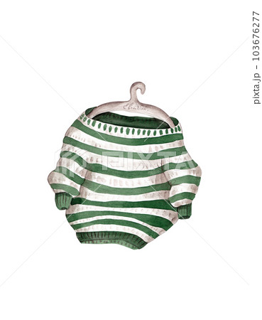 Sweater watercolor. Striped pattern. New sweater on a hanger. Fashion illustration Sweater watercolor. Striped pattern. New sweater on a hanger. Fashion illustration 103676277