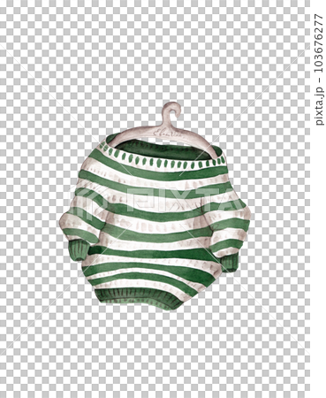 Sweater watercolor. Striped pattern. New sweater on a hanger. Fashion illustration Sweater watercolor. Striped pattern. New sweater on a hanger. Fashion illustration 103676277