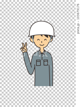 Illustration of a male worker with a peace sign 103679176