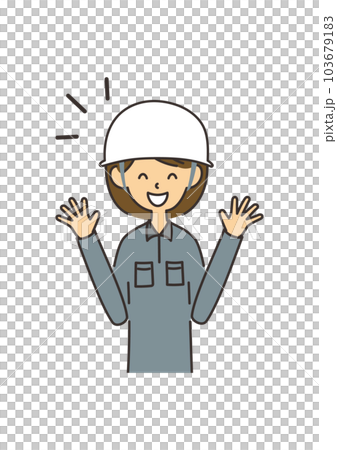 喜ぶポーズをした女性の作業員のイラスト 喜ぶポーズをした女性の作業員のイラスト 103679183