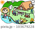 夏休みにキャンプを楽しむ家族 103679228