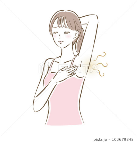 脇汗の臭い、ワキガに悩む若い女性のイラスト 103679848