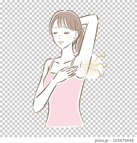 脇汗の臭い、ワキガに悩む若い女性のイラスト 103679848