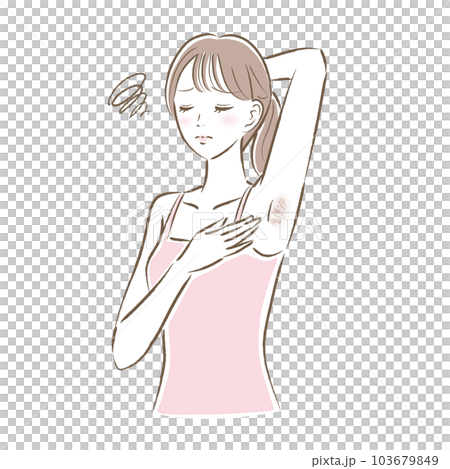 Illustration of a young woman suffering from dullness, wrinkles and pimples on her armpits Illustration of a young woman suffering from dullness, wrinkles and pimples on her armpits 103679849