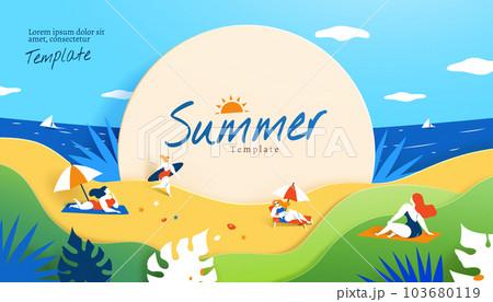 Paper art beach vacation template 103680119