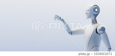 白い光の中で指を指し示すアンドロイド / 進化するAI・人工知能のコンセプトイメージ 103681071