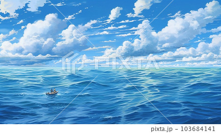 夏の海と空のイラスト