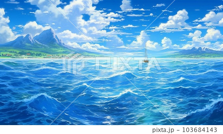 夏の海と空のイラスト