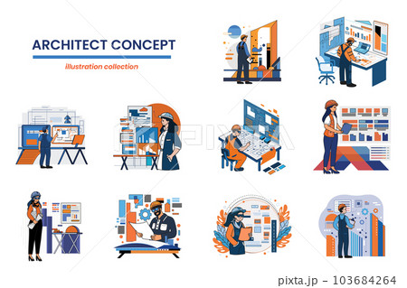 Hand Drawn Architects and Engineers collection in flat style illustration for business ideas 103684264