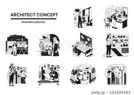 Hand Drawn Architects and Engineers collection in flat style illustration for business ideas 103684265