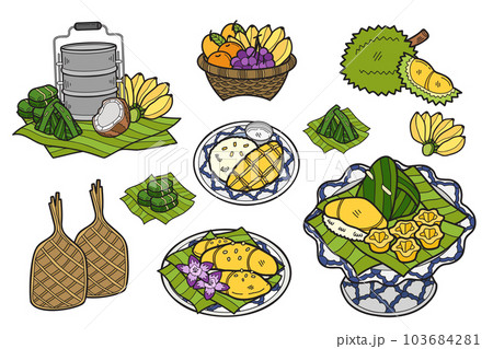 Hand Drawn Thai dessert collection in flat style illustration for business ideas Hand Drawn Thai dessert collection in flat style illustration for business ideas 103684281
