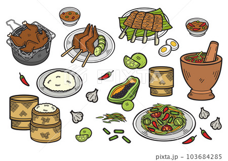 Hand Drawn Thai food collection in flat style illustration for business ideas 103684285