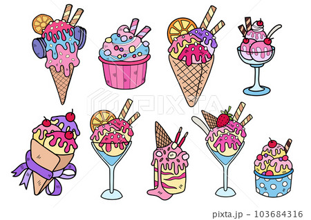 Hand Drawn sweets and desserts collection in flat style illustration for business ideas 103684316