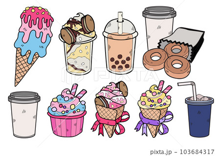 Hand Drawn sweets and desserts collection in flat style illustration for business ideas 103684317