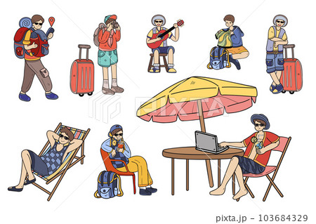 Hand Drawn outdoor traveler collection in flat style illustration for business ideas Hand Drawn outdoor traveler collection in flat style illustration for business ideas 103684329
