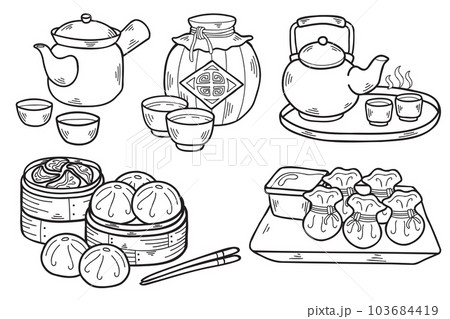 Hand Drawn chinese food collection in flat style illustration for business ideas 103684419
