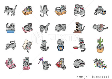 Hand Drawn cat in various poses collection in flat style illustration for business ideas 103684441